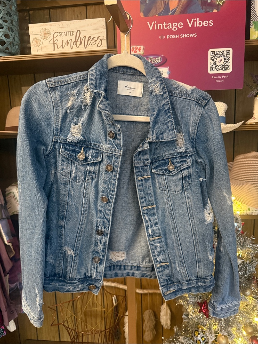 KanCan Distressed Light Blue Denim Jacket